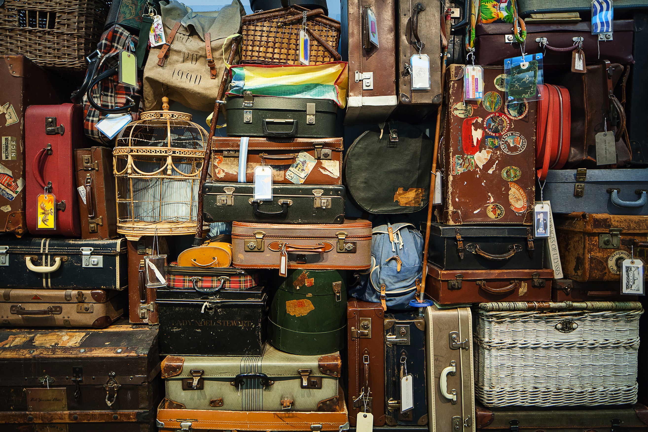 Stacks of luggage. 